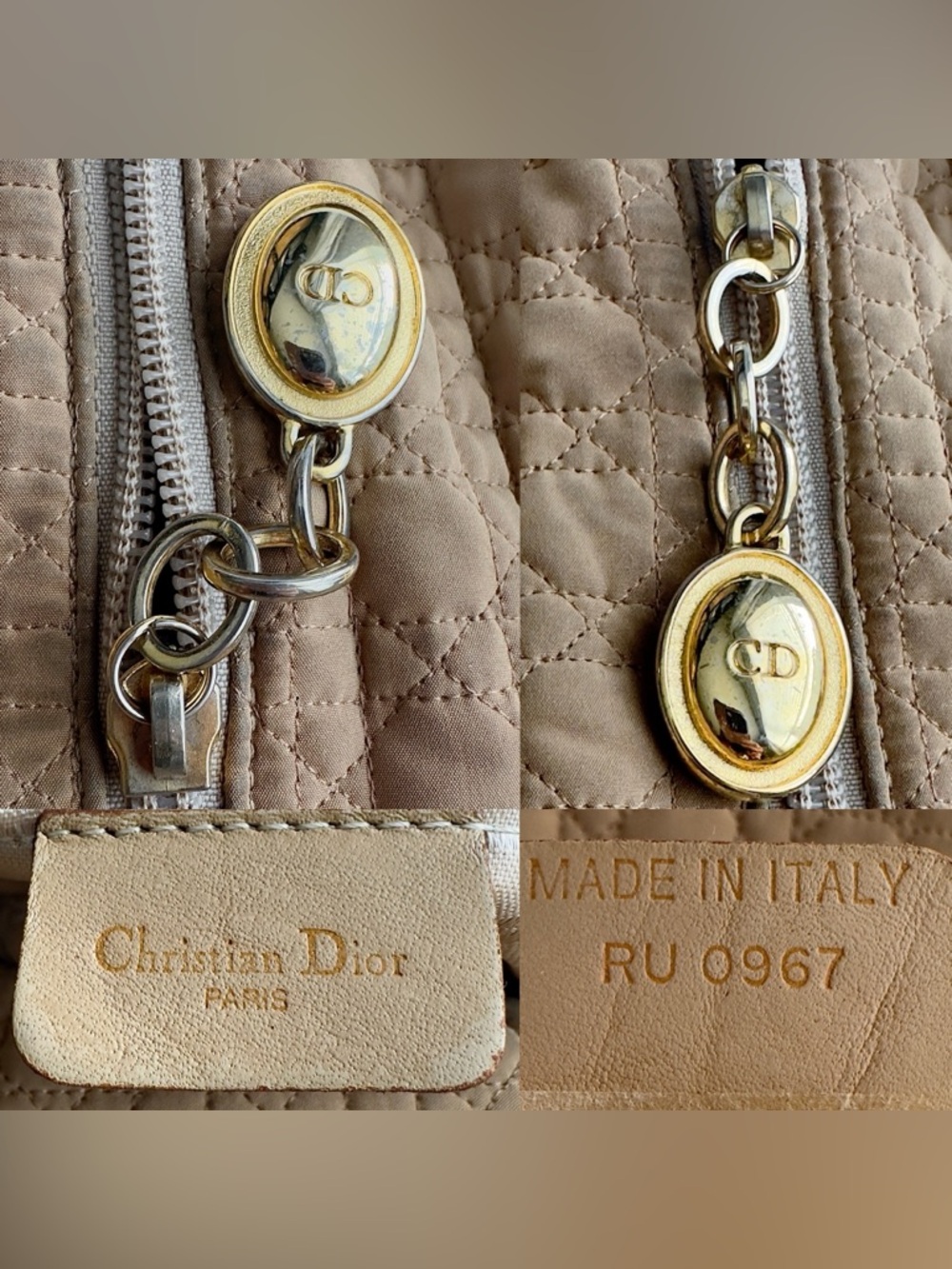 ✨Authentic CHRISTIAN DIOR Vintage Large Cannage Nylon Tote Bag Beige - Picture 11 of 17